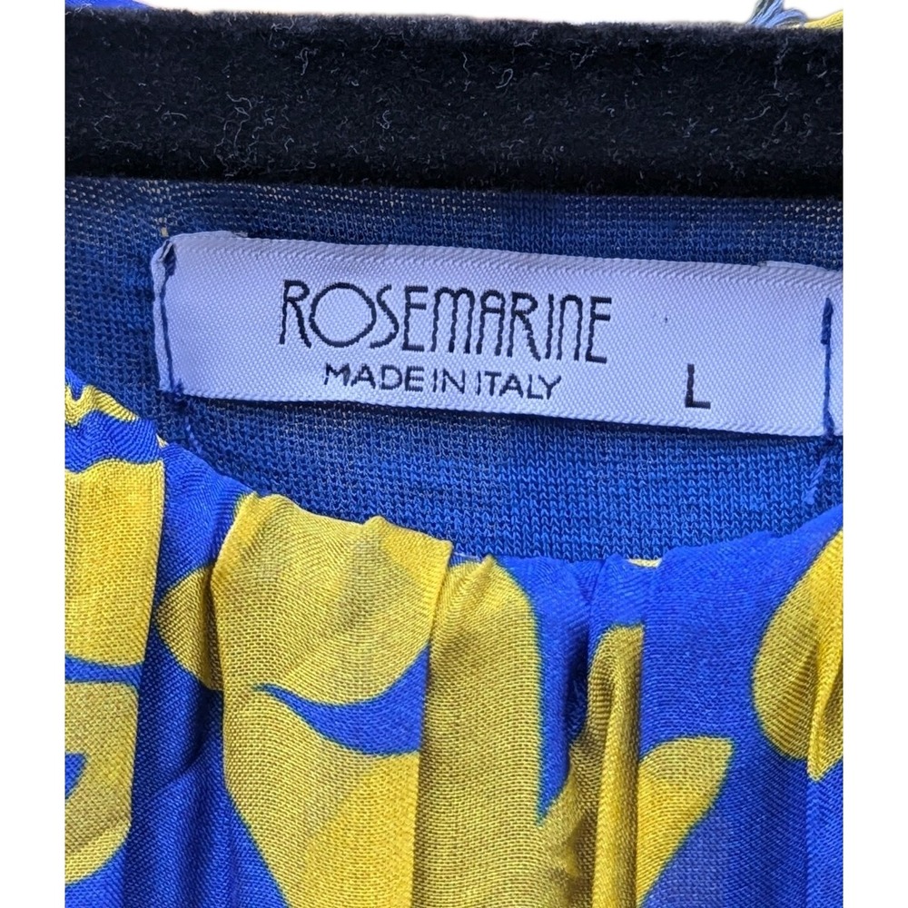 L Women Rosemarine Sleeveless Silk Blend Blue Yellow Floral Dress Maxi Flowy Tie - Picture 9 of 9